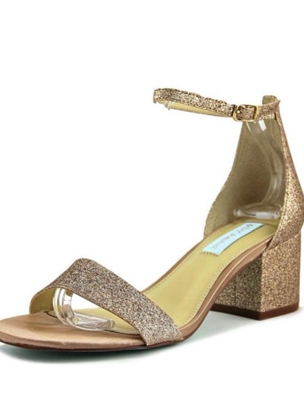 Betsey Johnson Gold Glitter Block Heel Ankle-Strap Sandal